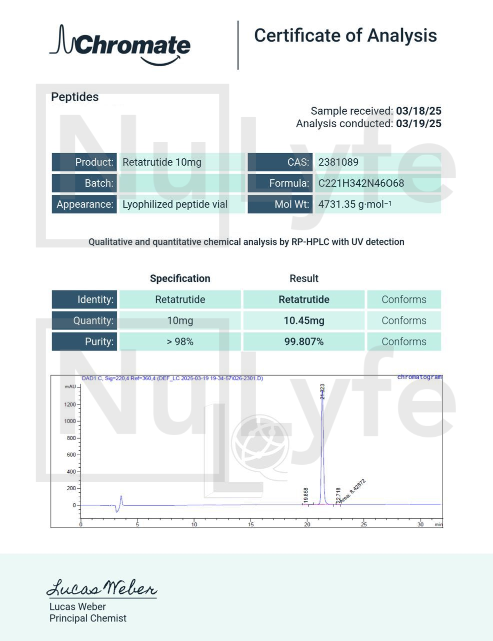 Reta 10mg (GLP-1, GIP, and GCGR receptors)